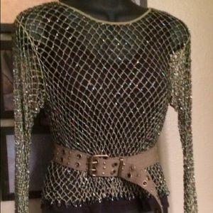 Holiday, Festive and Party.  Hand Beaded Top, iridescent colors.